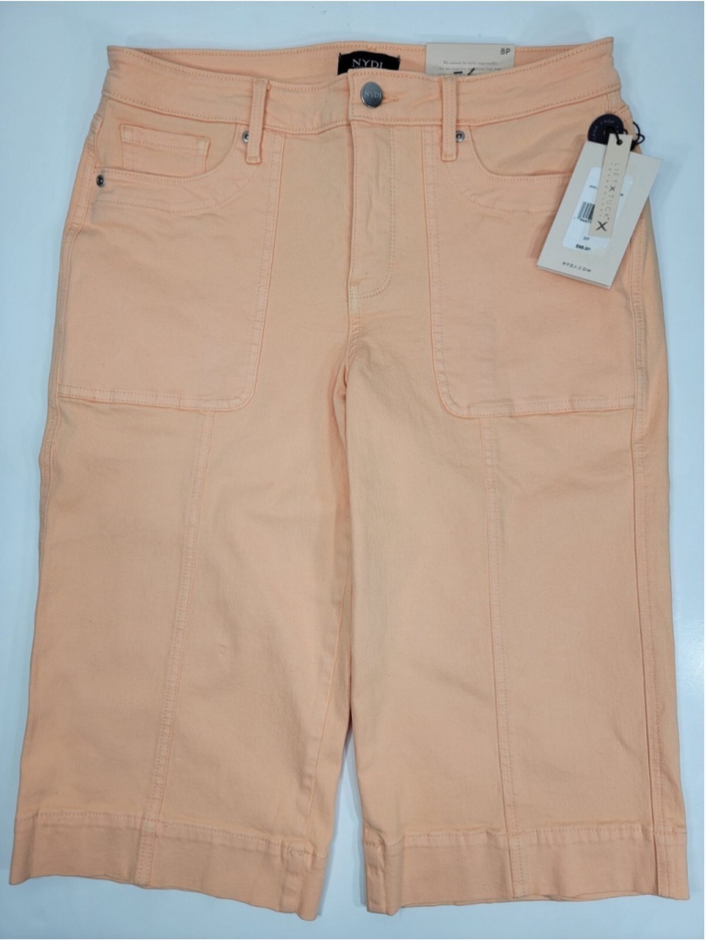 NEW NYDJ Size 8P Petite Wide Leg Pedal Pusher Peach Jeans Crop Capri Denim Pants